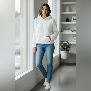 NWT DKNY Women’s White NFL Colts Fleece Cropped Hoodie Embroidered Logo - Size S